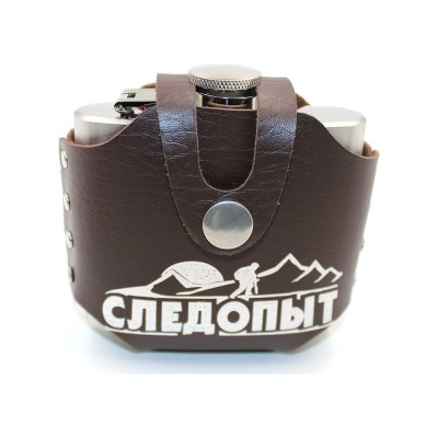 Фляжка «СЛЕДОПЫТ - Freezly» в кожаном чехле, 150 мл, цв. Коричневый