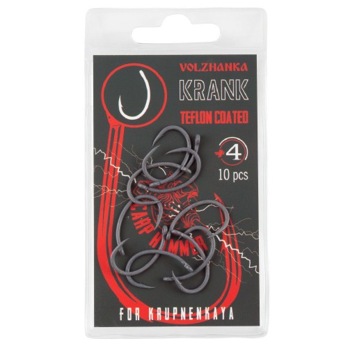 Крючок карповый Volzhanka Krank Teflon №4 (10 штук)