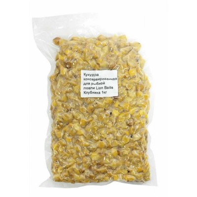 Кукуруза консервированная насадочно-прикормочная LION BAITS (Клубника, 1кг)