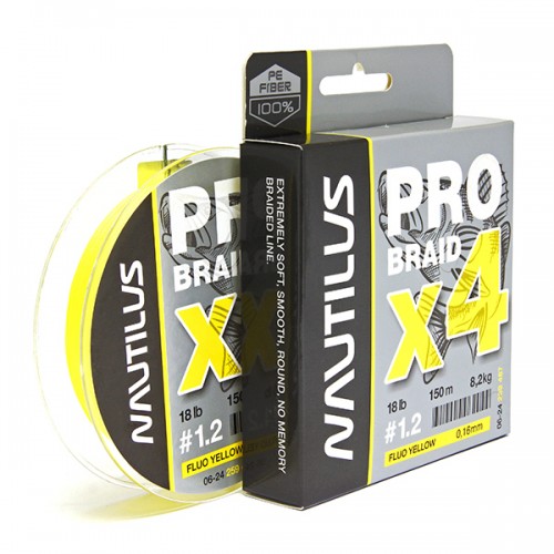 Шнур Nautilus Pro Braid X4 Fluo Yellow d-0.10 4.1кг 9lb 150м
