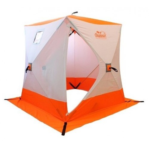 Палатка зимняя куб СЛЕДОПЫТ 1,8 х1,8 м, Oxford 210D PU 1000, 3-местная,бело-оранжевая