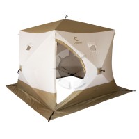 Палатка зимняя куб СЛЕДОПЫТ Premium 1,8х1,8 м, S по полу 3,2 кв.м, 3 слоя, цв. оливковый/белый