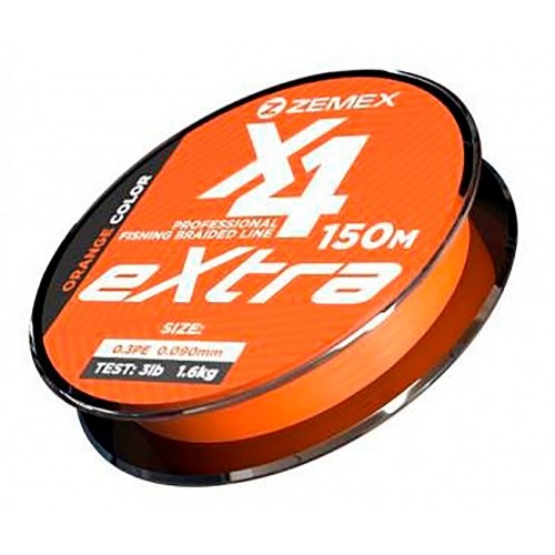 Плетеный шнур ZEMEX EXTRA X4 150 m, # 0.5 PE, d 0.117 mm, orange