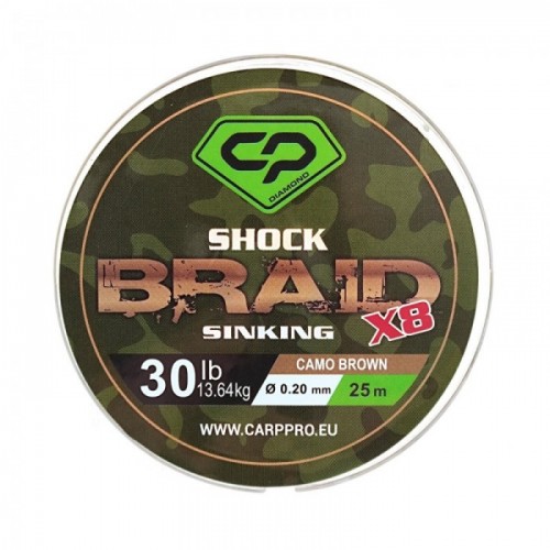 Шок-лидер CARP PRO Diamond Shock Braid PE X8 коричневый 35lb 25м 0,23мм