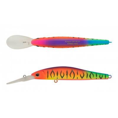 Воблер Минноу Strike Pro Jumper DR 90SP, 90 мм, 11 гр, Загл. 1,5м.-3,0м., Нейтральный, цвет: A244S Parrot Mat Tiger, (EG-192BL-SP#A244S)