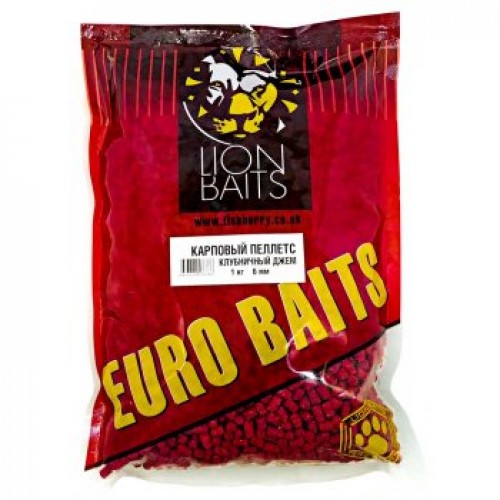 Пеллетс карповый LION BAITS Carp pellets Клубничный джем (красный) 6мм  1кг