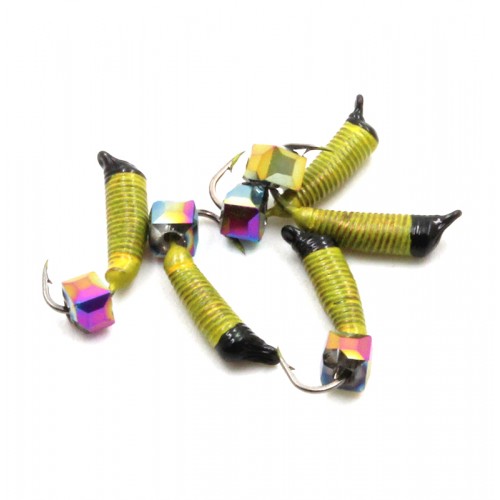 Мормышка вольфрамовая Ручейник, d-1.5 мм, L-8.5 мм, вес 0,60 гр., кубик, желтый