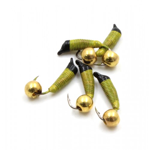 Мормышка вольфрамовая Ручейник, d-1.5 мм, L-8.5 мм, вес 0,60 гр., латунный шар, желтый