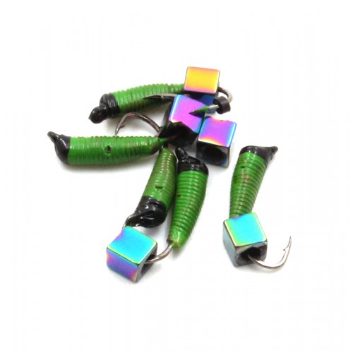 Мормышка вольфрамовая Ручейник, d-1.5 мм, L-8.5 мм, вес 0,60 гр., кубик, салатовый