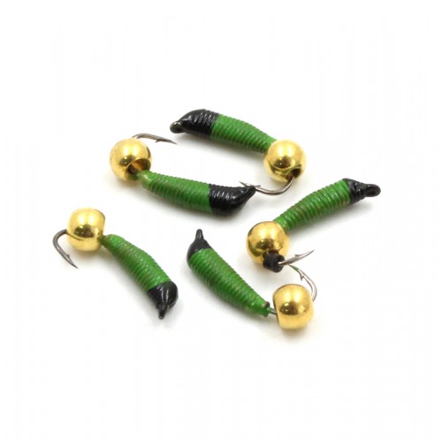 Мормышка вольфрамовая Ручейник, d-1.5 мм, L-8.5 мм, вес 0,60 гр., латунный шар, салатовый