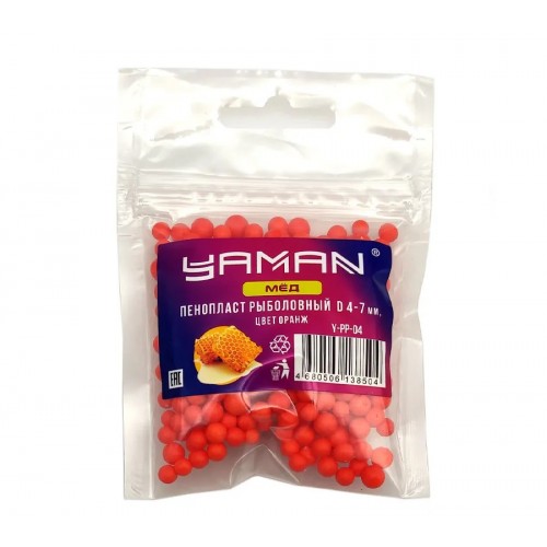 Пенопласт рыболовный Yaman Мёд, d 4-7 мм, цв. оранжевый (уп. 250 шт)