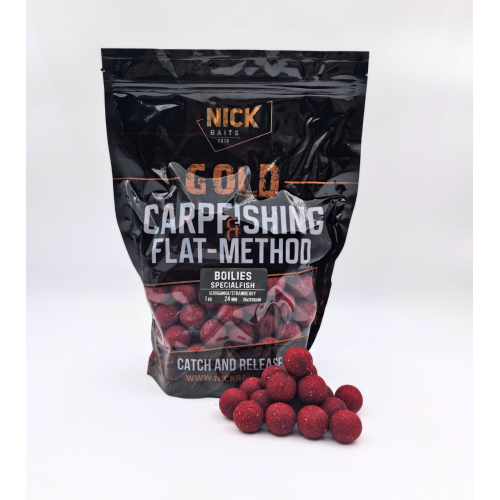 Бойлы прикормочные пылящие NICK BAITS GOLD (Клубника/Strawberry) 24 мм 1 кг