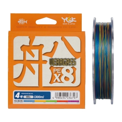 Плетеный шнур YGK Veragass PE х8, #0.8, 150 м, многоцветный