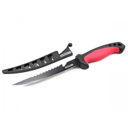 Нож разделочный СЛЕДОПЫТ филейный, прорезиненная ручка, дл. клинка 150 мм, черный, в чехле