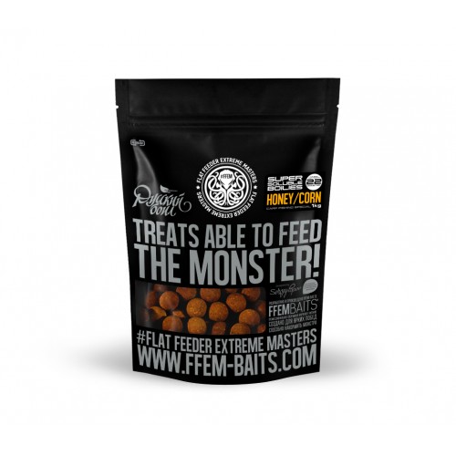 Пылящие бойлы FFEM Soluble Boilies Honey Corn/Кукуруза и Мед 22mm 1кг