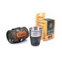 Рюмка-стопка СЛЕДОПЫТ 60 мл в оплетке и тубе из oxford camo pixel, 4 шт