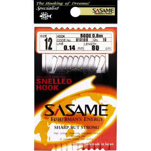 Крючки с поводком SASAME U13108 SODE 80см, №12, 0.14мм 10шт