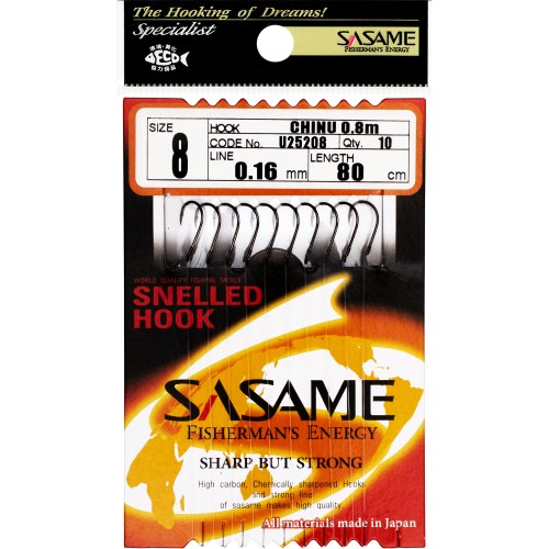 Крючки с поводком SASAME U25208 CHINU 80см, №12, 0.12мм 10шт