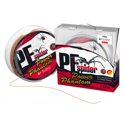 Шнур плетеный Power Phantom 8x, PE Spider, 135м, оранжевый #0,8, 0,15мм, 11,8кг
