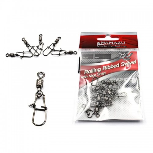 Вертлюг с застежкой Namazu ROLLING RIBBED SWIVEL WITH NICE SNAP, цв. BN, р. 6, test-27 кг, катаный (уп.10 шт)